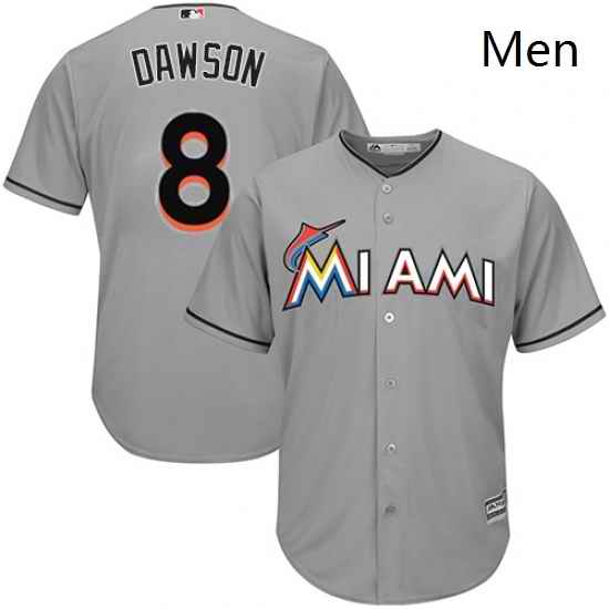 Mens Majestic Miami Marlins 8 Andre Dawson Replica Grey Road Cool Base MLB Jersey